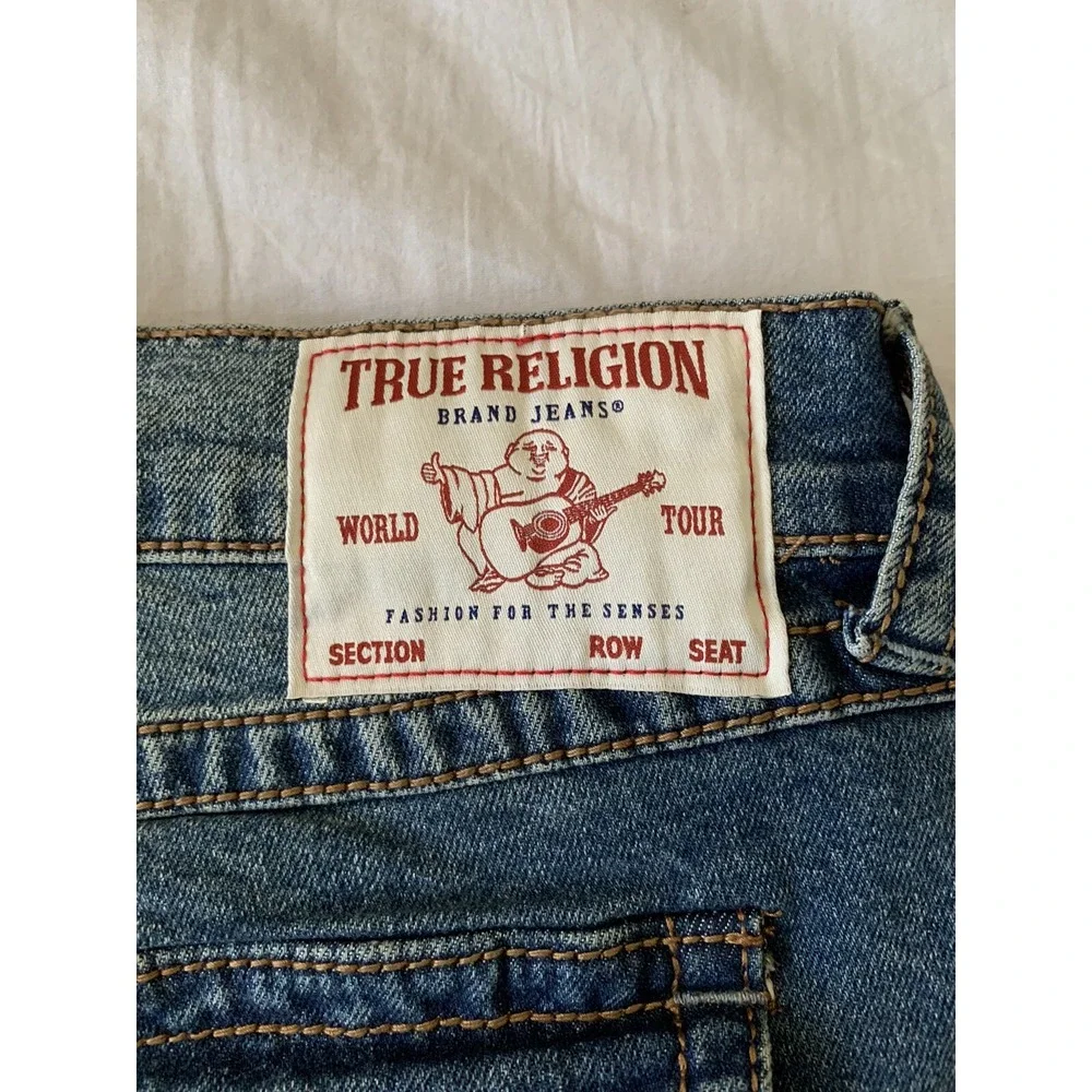 NWT TRUE RELIGION Sz 38 X 32 Geno BIG T SLIM W/FLAP STRETCH DENIM JEANS
